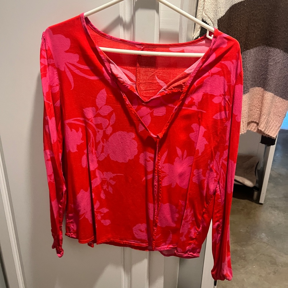 Floral Red and Pink Long Sleeve Top